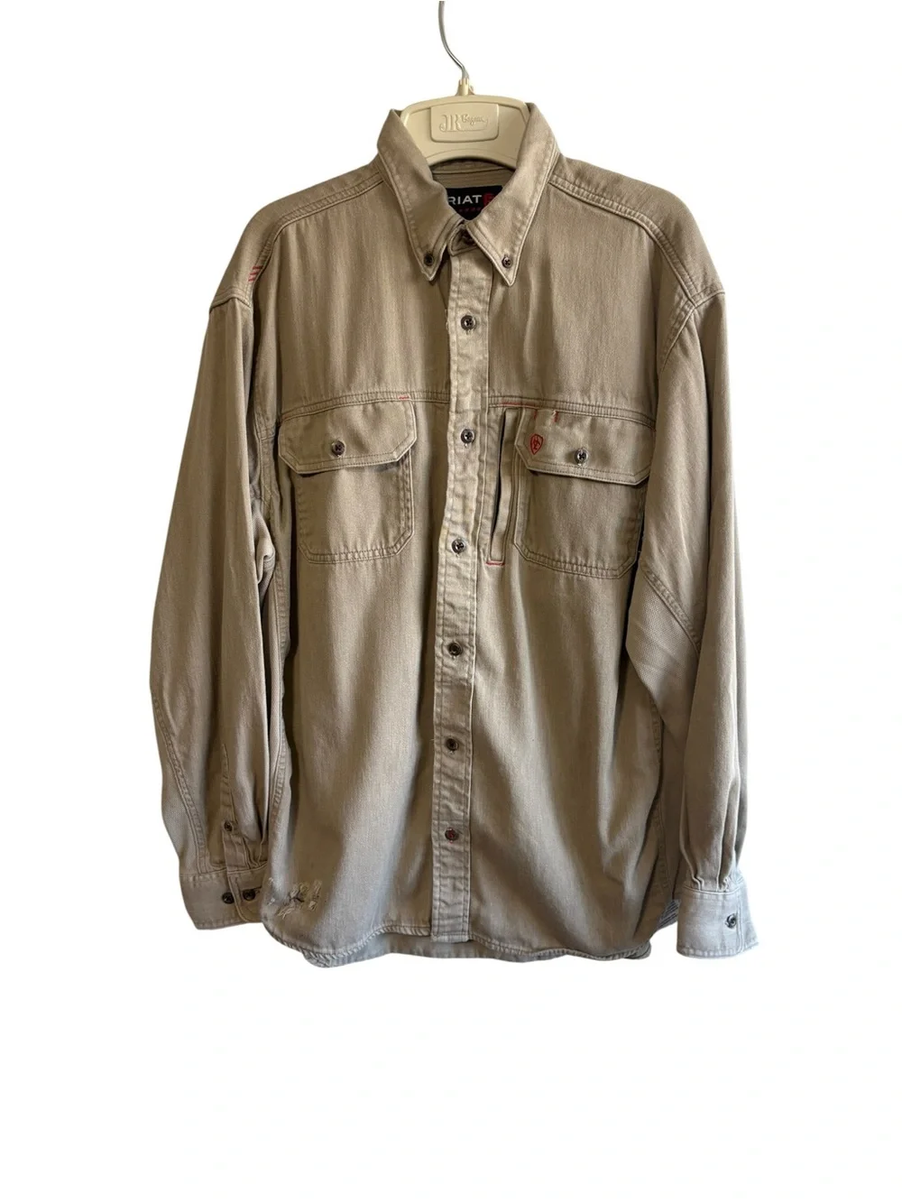 Ariat Fr Men’s Khaki Size Large Long Sleeve Button Up Shirt Flawed Western